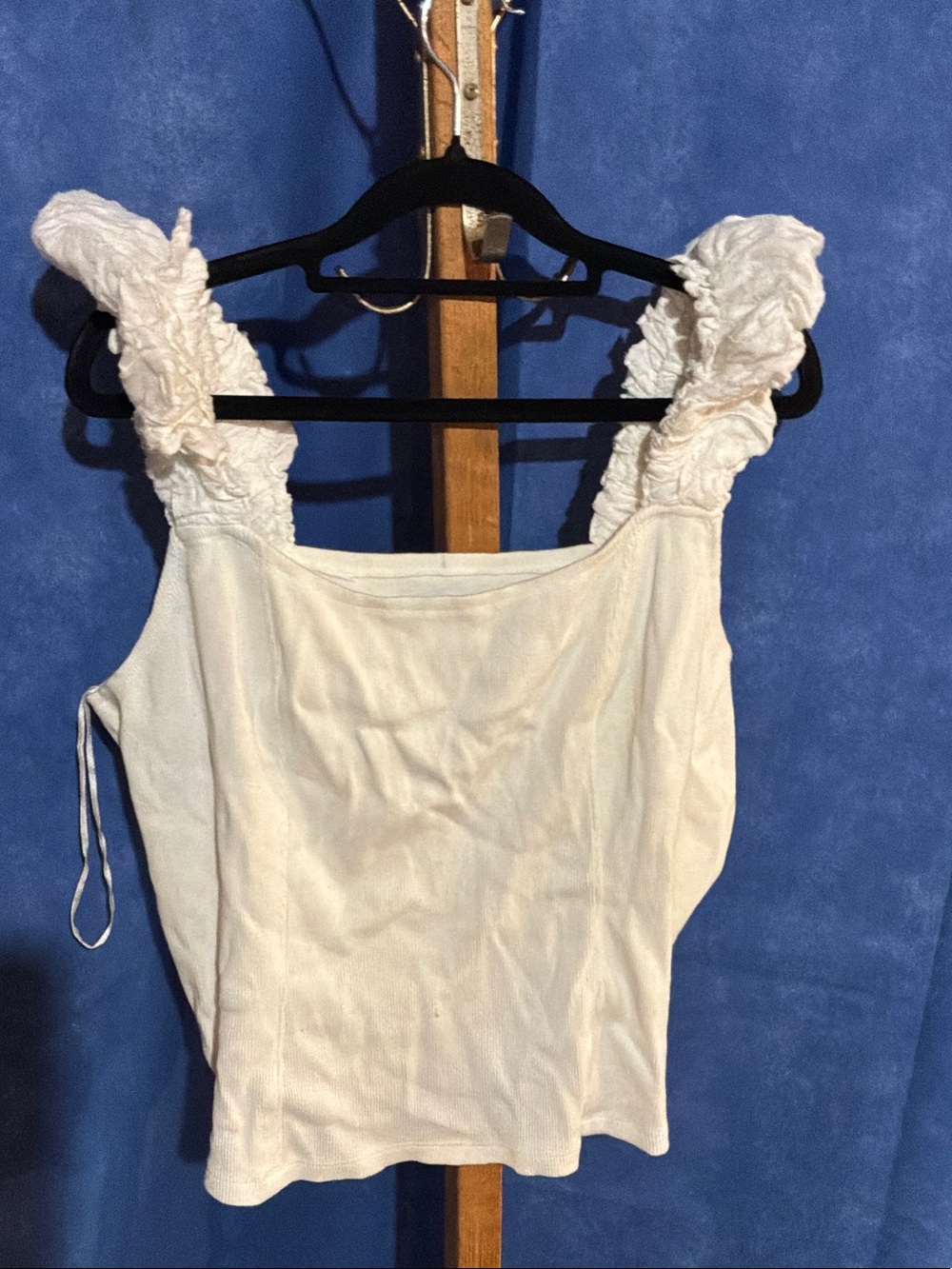 Anthropologie Cream Ruched Strap Tank
